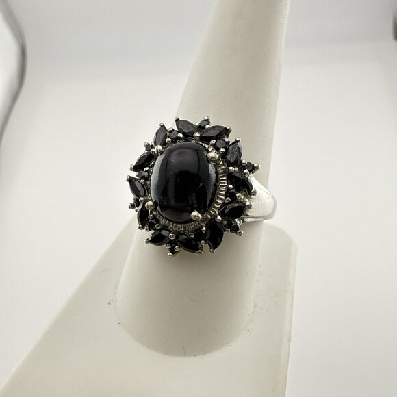 Chuck Clemency Sterling Silver Ring Black Gemstone Cabochon STS 9 QVC Spinel - Picture 6 of 13